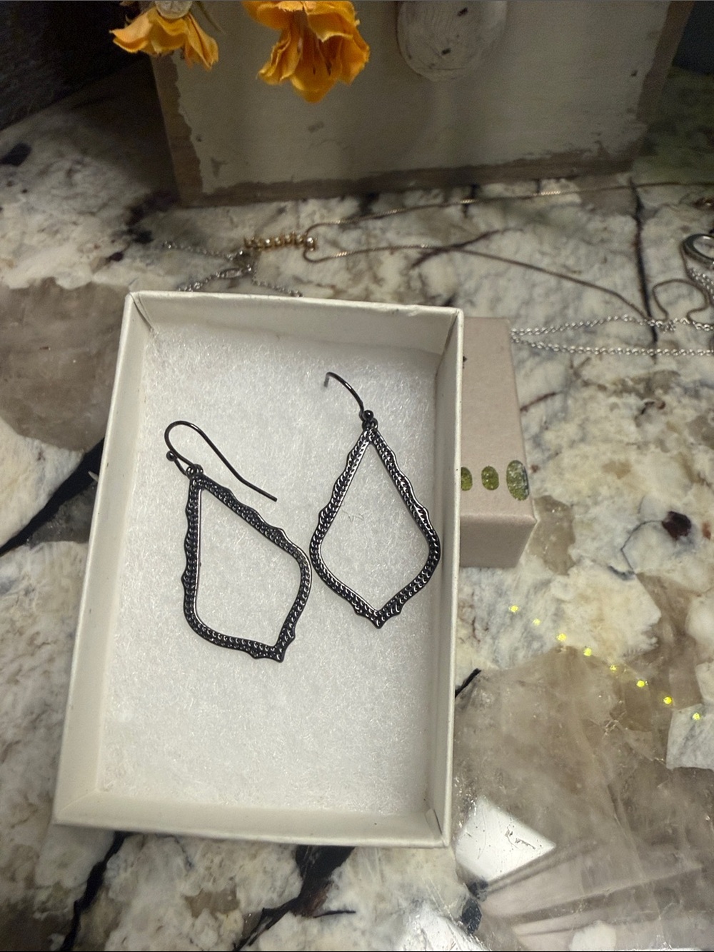 Black Textured Drop Earrings - Women Jewelry